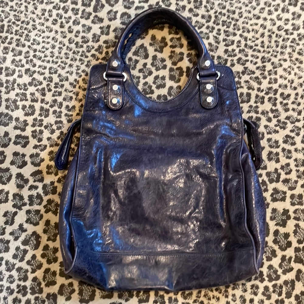 Balenciaga Paris Navy Moto Leather Tote - Picture 5 of 17